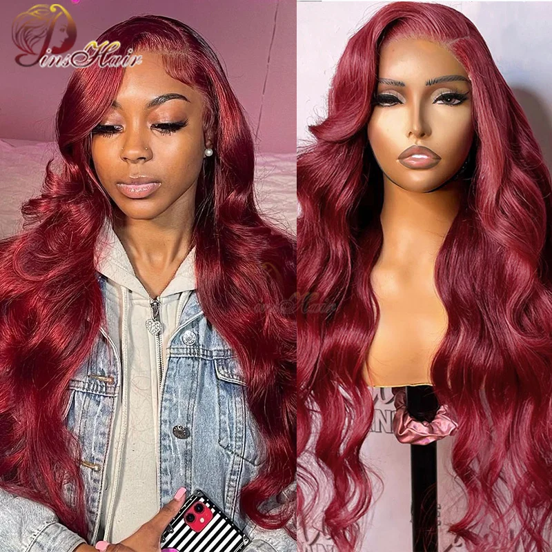 99J Red 13x6 Lace Front Human Hair Wigs Dark Burgundy Body Wave Human Hair Wigs 30 Inch Lace Front Wig Human Hair Pre-Pluck Wig