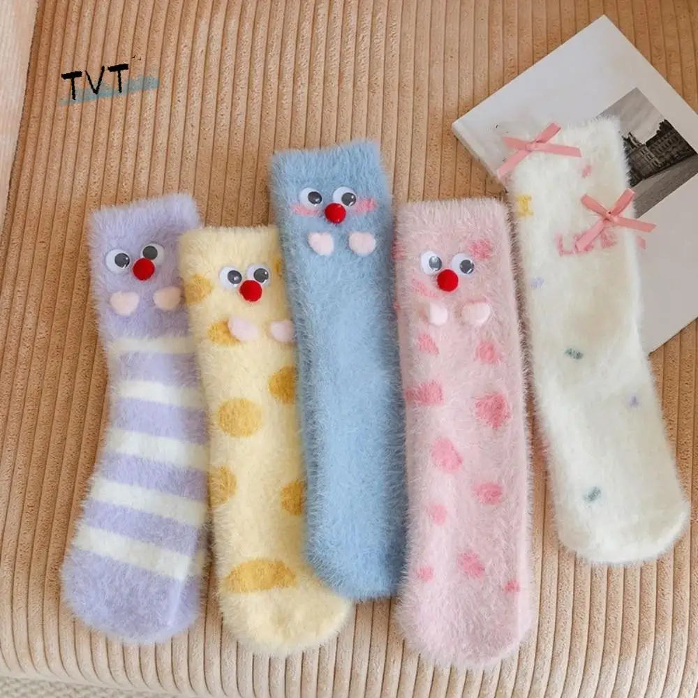 

Ins Cartoon Eyes Mink Fur Socks Soft Cute Eyes Plush Dot Socks Pile Up Hosiery Thicken Warm Socks Fall Winter