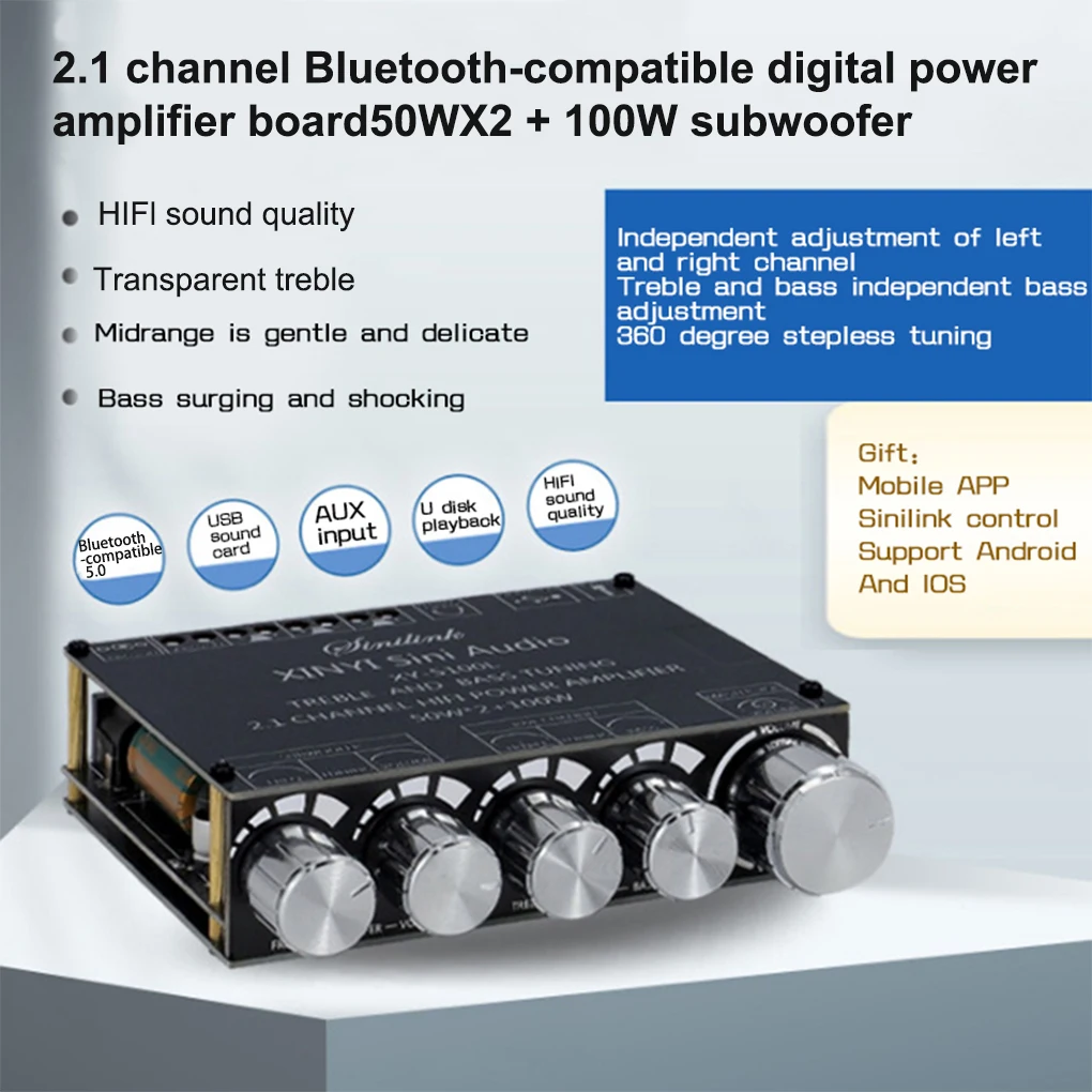 

Power Amplifier Board 2.1 Channel Adjustable Bluetooth-compatible Module AUX Input Computer Speaker Accessories