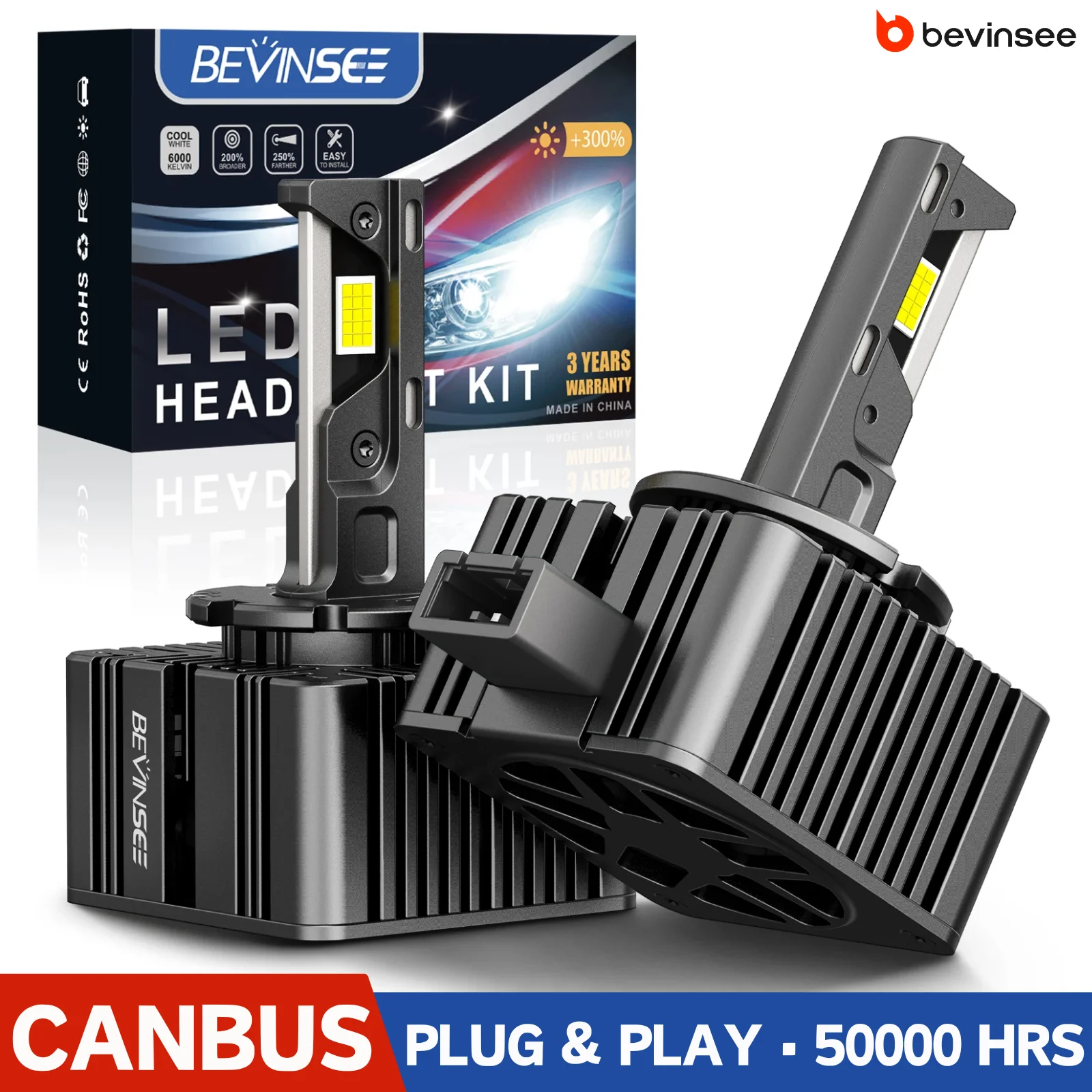 

BEVINSEE D1S D1R LED CANBUS D3S D3R D2S D2R D5S HID Xenon 6000K Car Lamp For VW Golf 6 For BMW E92 E70 for Mercedes W212 80W 12V