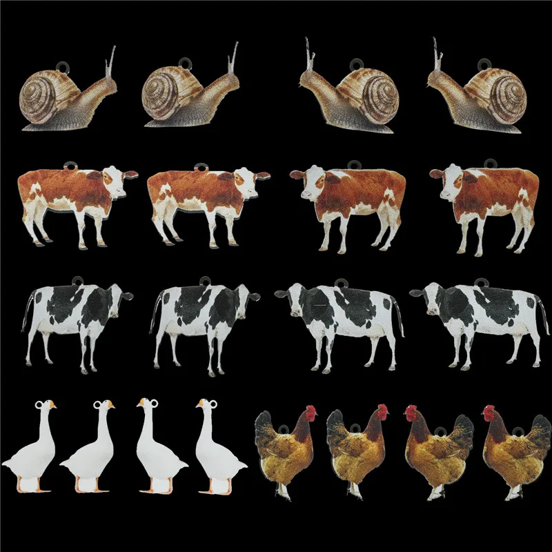 YEYULIN 10PCS/PACK Multi-style Goose Chicken Cow Acrylic Charms Animals Pendant For Women Men DIY Necklace Jewelry Accessories