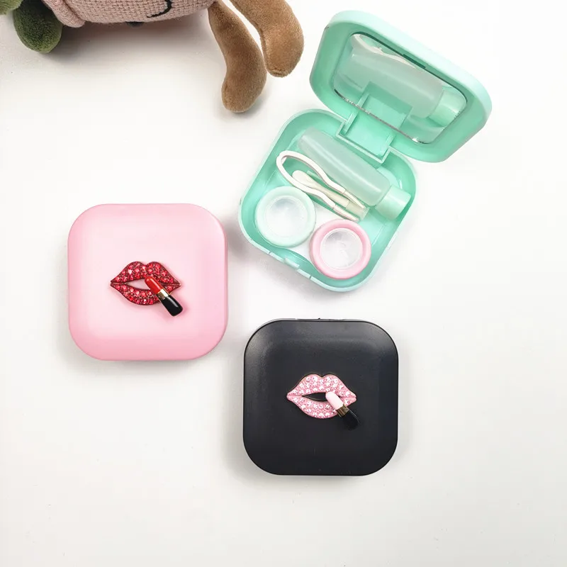 Caixa de lentes de contato portátil, fácil de transportar, espelho, recipiente com pinça, conjunto de sucção, kit de viagem sólido b1