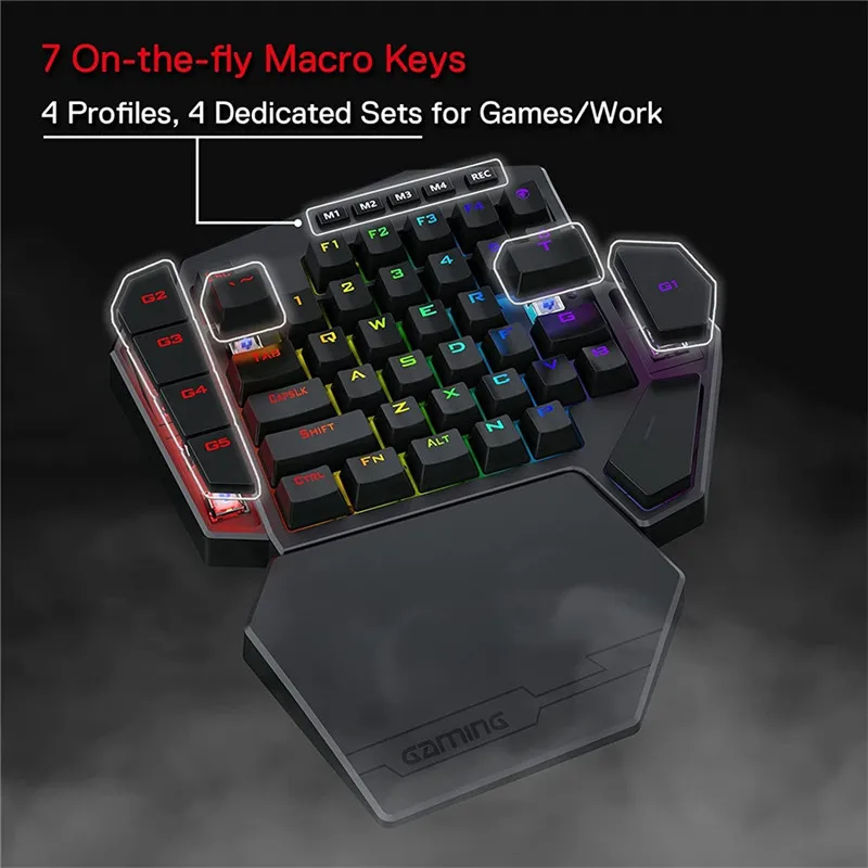 REDRAGON K585 DITI One-Handed Mechanical Keyboard 2.4Ghz RGB Wireless Gaming Keypad Detachable Wrist Support for PC Laptop Gamer