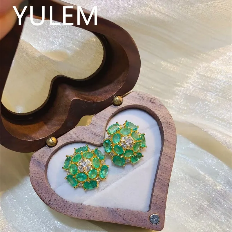 YULEM 3x4mm Natura Emerald Earring Silver 925 Luxury Fine Jewelry Design for Women Daily Wear