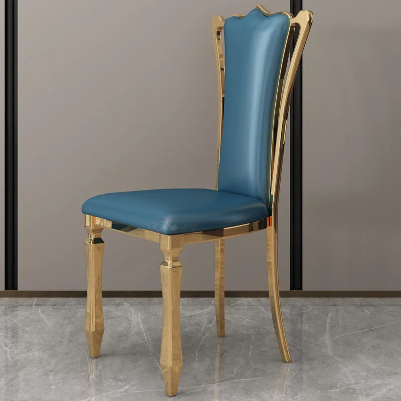 Light luxury stainless steel flannel dining chair living room banquet hall chair fashion simple metal home chair wine
