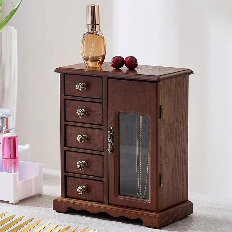 Wood Jewelry Box Velvet Drawer Ring Necklace Holder Earrings Luxury Jewelry Boxes Organizer Display Stand Women Accessories