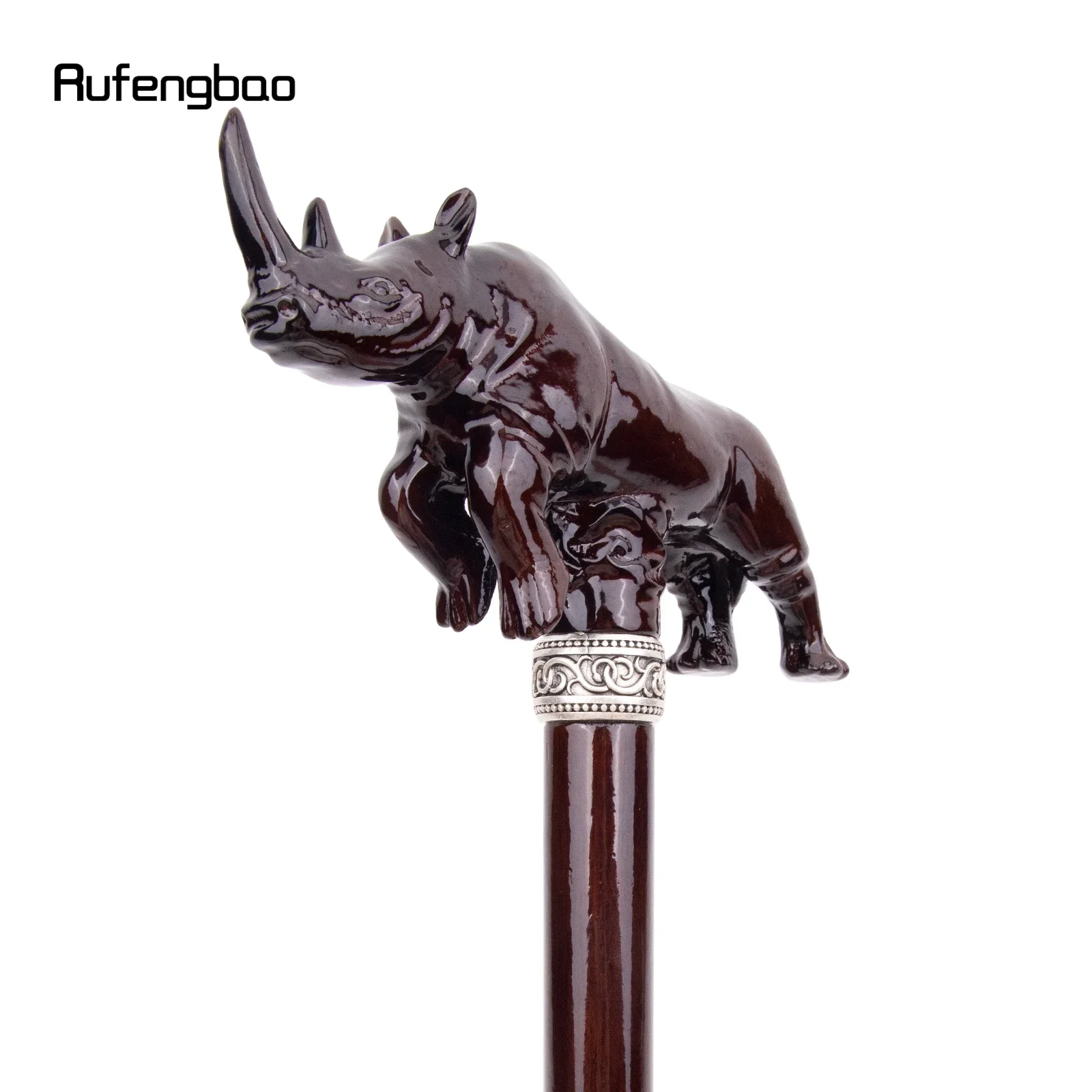 Brown Rhino Rhinoceros Wooden Double Joint Fashion Walking Stick Decorative Cospaly Cane Halloween Crutch Wand Crosier 93cm