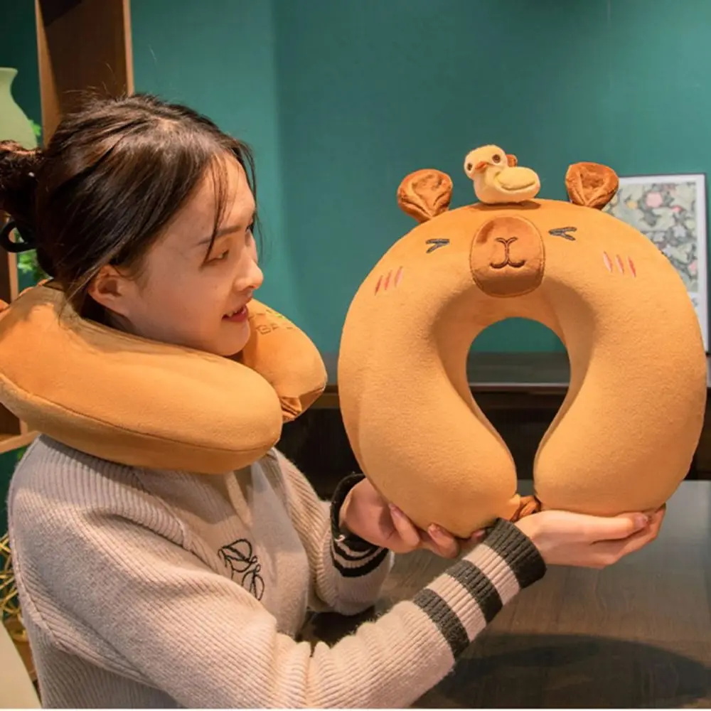 Cartoon Capybara Travel Neck Pillow U-Shape Neck Protection Head Rest Neck Pillow Nap Pillow Memory Cotton Soft Airplane Pillow - Image 3