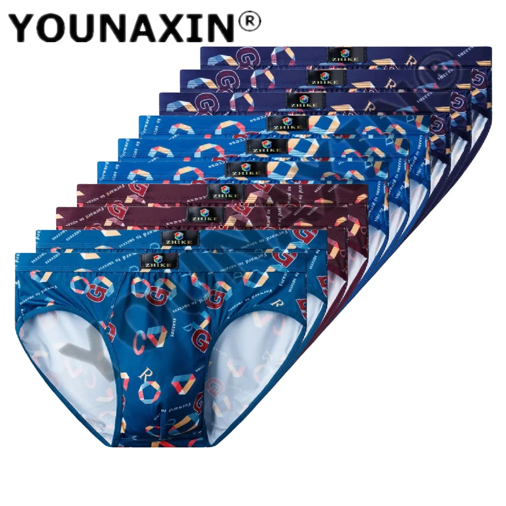 YOUNAXIN 10 Pieces Big Size Briefs Large Underwear For Men Underpants Panties Ice Silk Undies Sexy Knickers L to 4XL