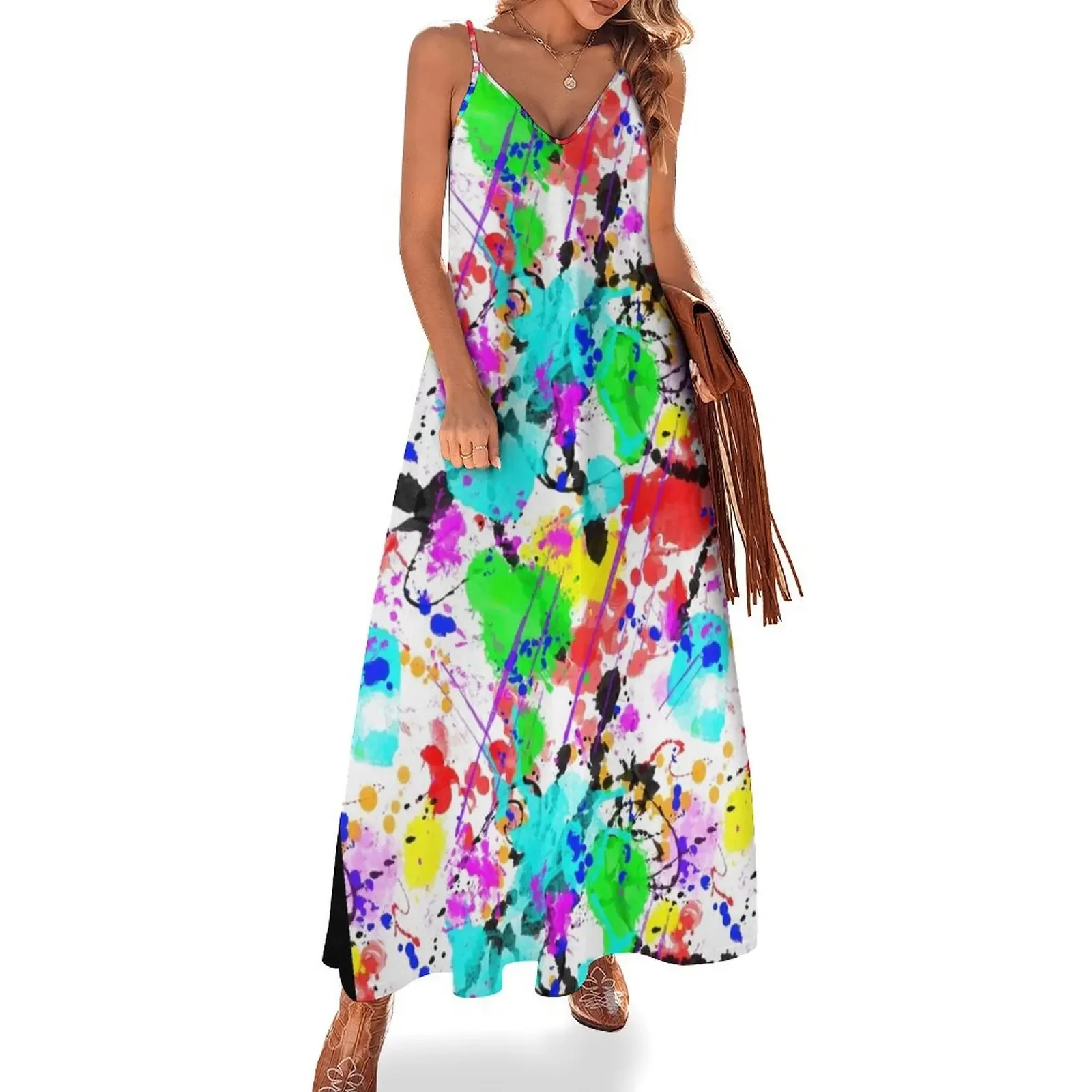 

Watercolor splatter effect, neon colors Sleeveless Dress dresses for prom women's summer jumpsuit dress dresses