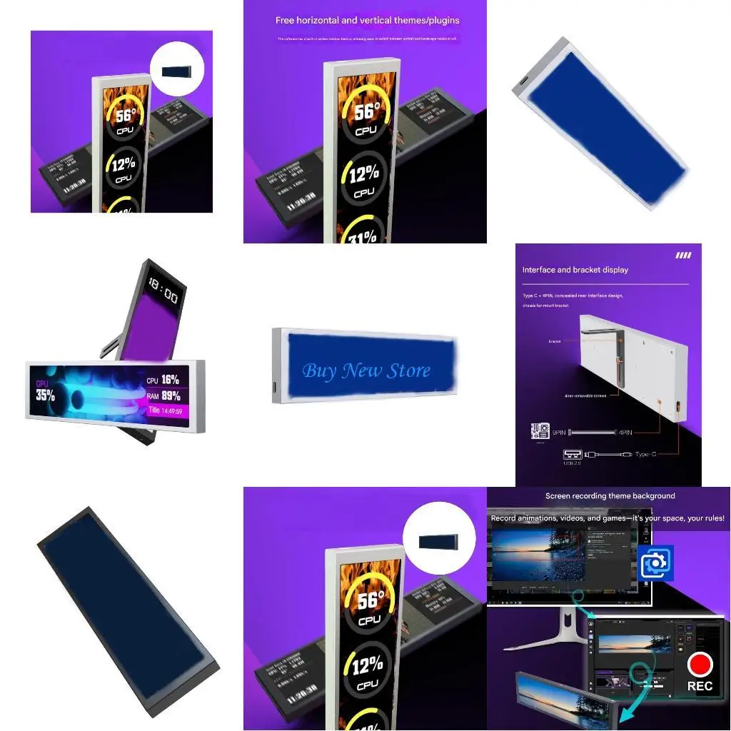 

20CE Showing Time Date Temperature And Fan Speed 9.16inch Secondary Monitor For PC