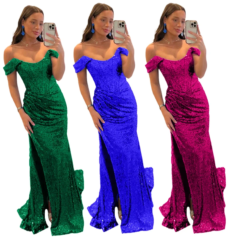 Doymeny Women's Sparkly Mermaid Prom Dresses Sequins Split Teens Dance Ball Party Evening Catwalk Gala Trumpet Princess Gowns