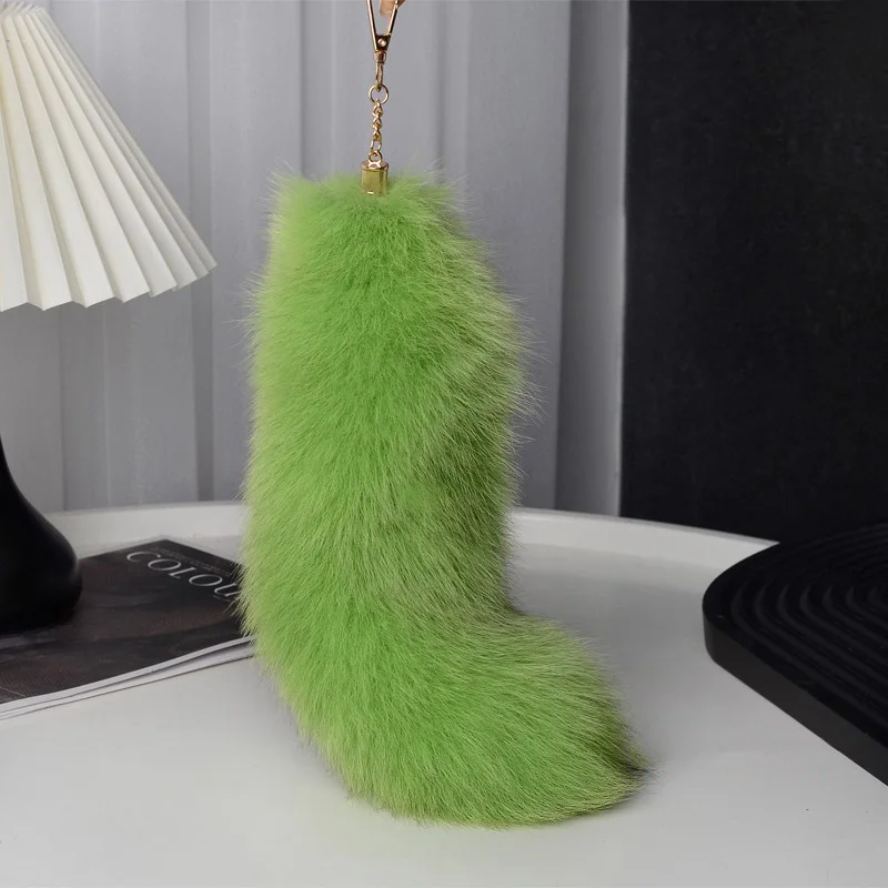 سلسلة مفاتيح بذيل فرو الثعلب الطبيعي للنساء ، سلاسل مفاتيح فروي ، إكسسوار جميل ، أنيق ، Y2K ، طول 35 ، #4