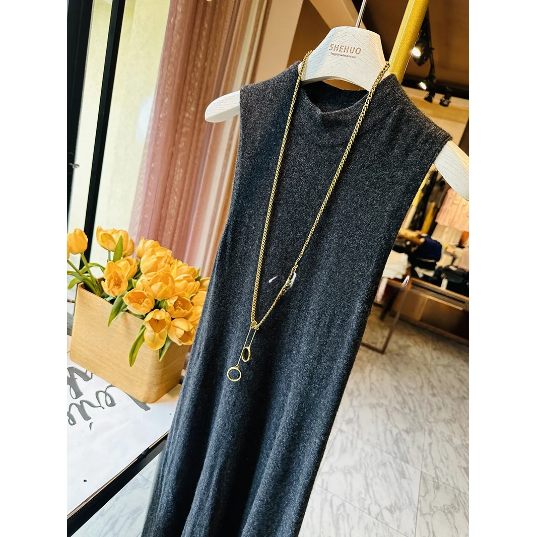 

Женский шерстяной вязаный топ Slimming Fit Camere Vest Dr Ele Street Sle средней длины с круглым вырезом