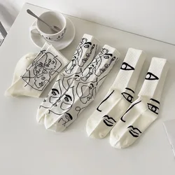 3 Pairs/Set Abstract Print Socks Stylish Creative Mid Tube Unisex Socks Suit In All Seasons For Daily Sport