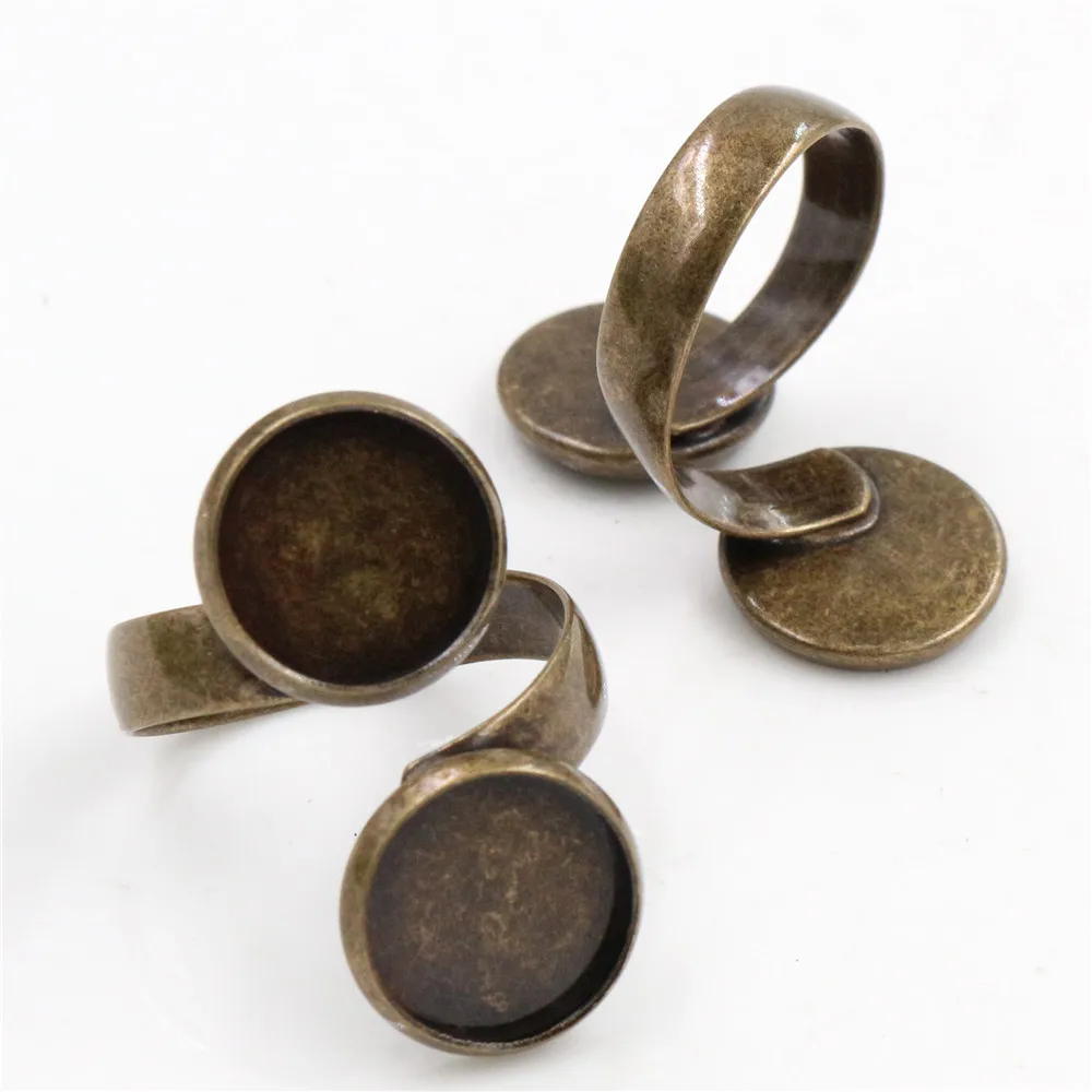 12mm 5pcs/Lot Classic 6 Colors Plated Brass Adjustable Ring Settings Blank/Base,Fit 12mm Cabochons,Buttons;Ring Bezels