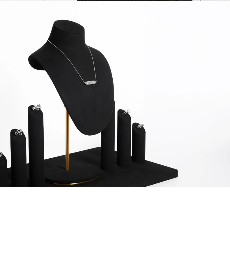 Oirlv Schwarzes Mikrofaser-Schmuckdisplay-Set mit Metall-Schmuckvitrine für Halsketten, Ohrringe und Armreifen – Detail 12