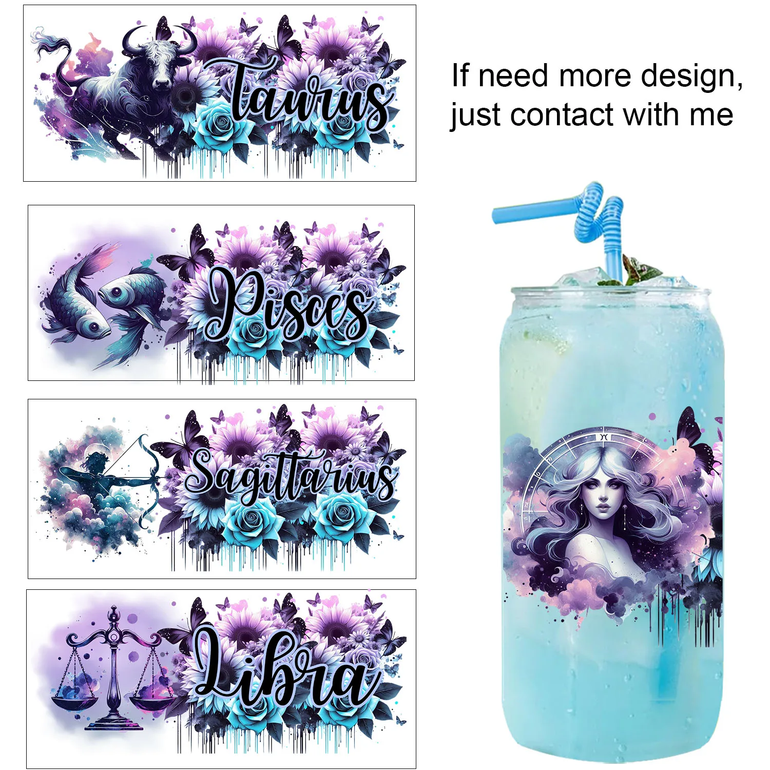Zodiac signs Style UV Dtf Sticker Party DIY Decals 3D transfers uvdtf tumbler seal stickers 16oz uv dtf cup wraps