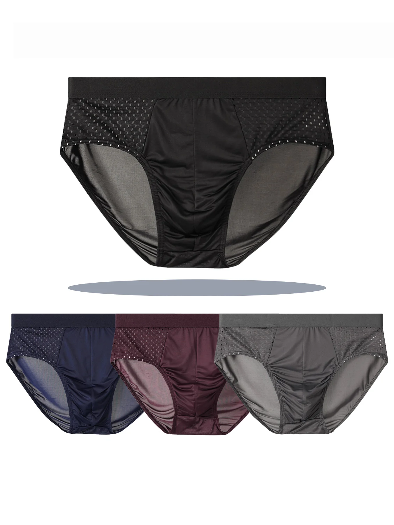 

4 шт. мужские сетчатые дышащие трусы, многоцветный роскошный стиль, быстросохнущее нижнее белье Ice-Feel со стерео вырезом