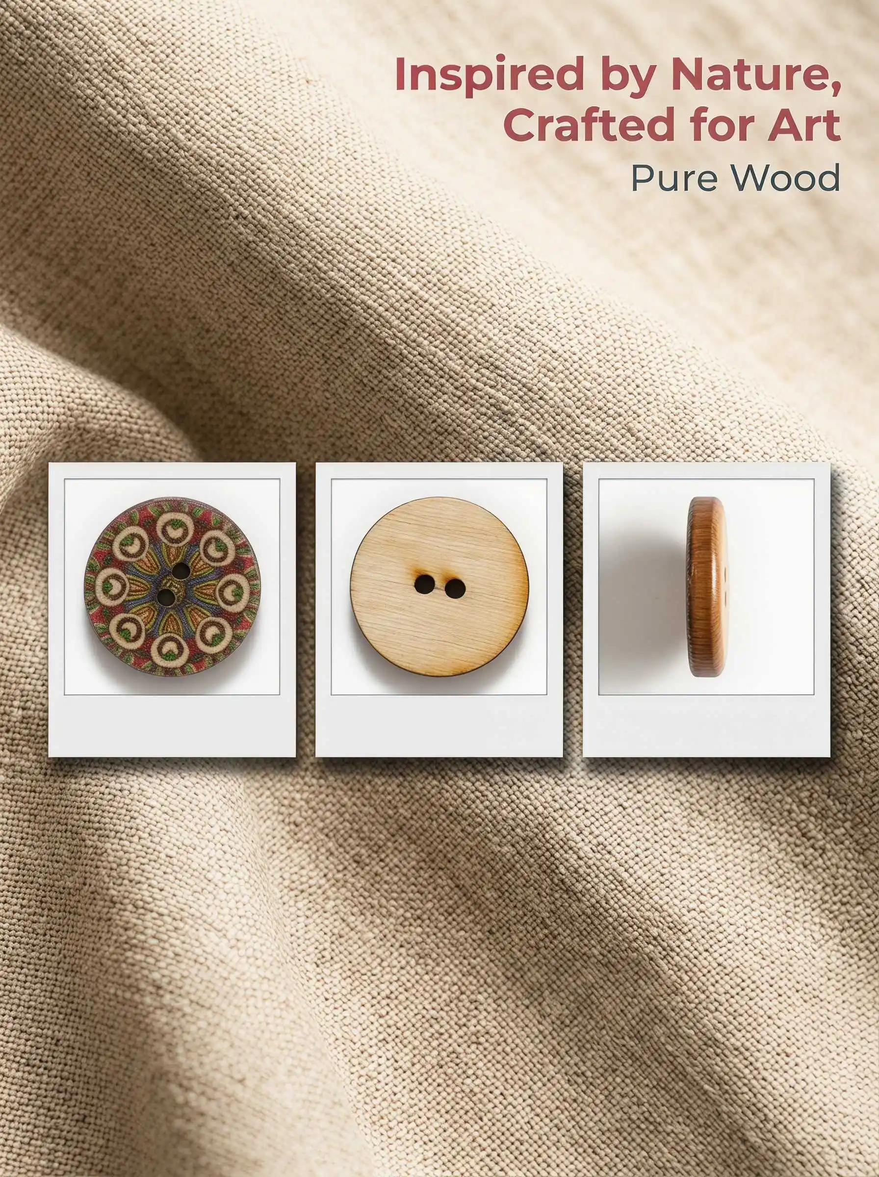 50Pcs/Lot 2 Holes Wood Buttons for Sewing Scrapbooking Clothing Craft Making 15-25mm view 2