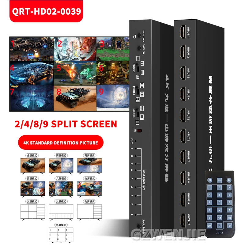 4x1 9x1 HDMI Multi-viewer switcher Seamless 4K HDMI 4/9 Screen Real Time Multi Viewer Screen Splitter 9 in 1 out Switch Adapter