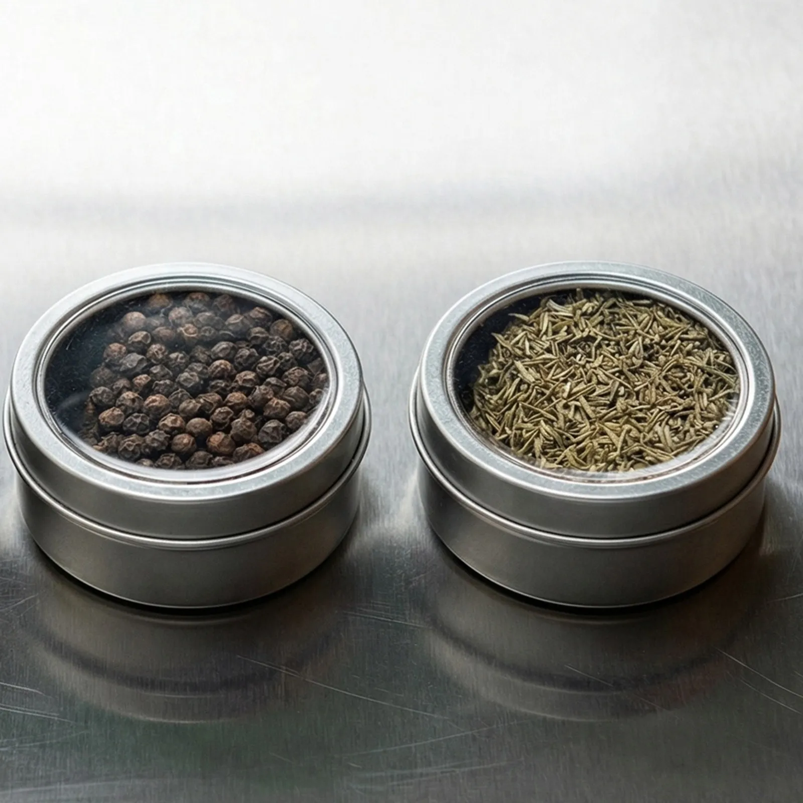 6Pcs Magnetic Storage Canisters Tinplate Round Airtight Stackable Spice Jars Clear Window Lid Fridge Organizer Kitchen Pantry