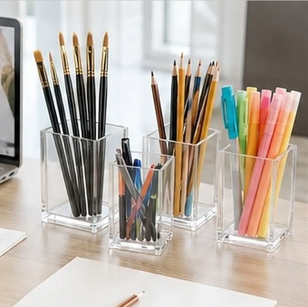 4Pcs Pen Holder Acrylic Multi-Functional Desktop Storage Organizer Brush Pencil Container Multi-Functional Pen Holder