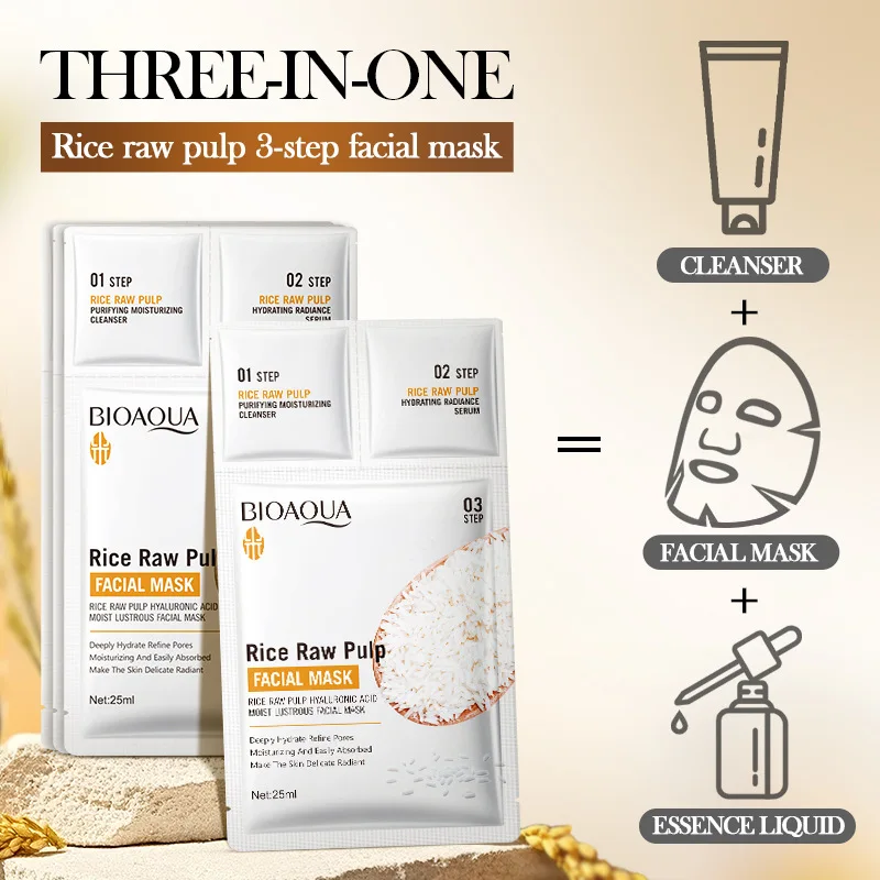White Rice Face Mask Sets Brighten Moisturizing Improve Lightening Wrinkle Facial Serum Cleanser Face Masks Beauty Skin Care view 3