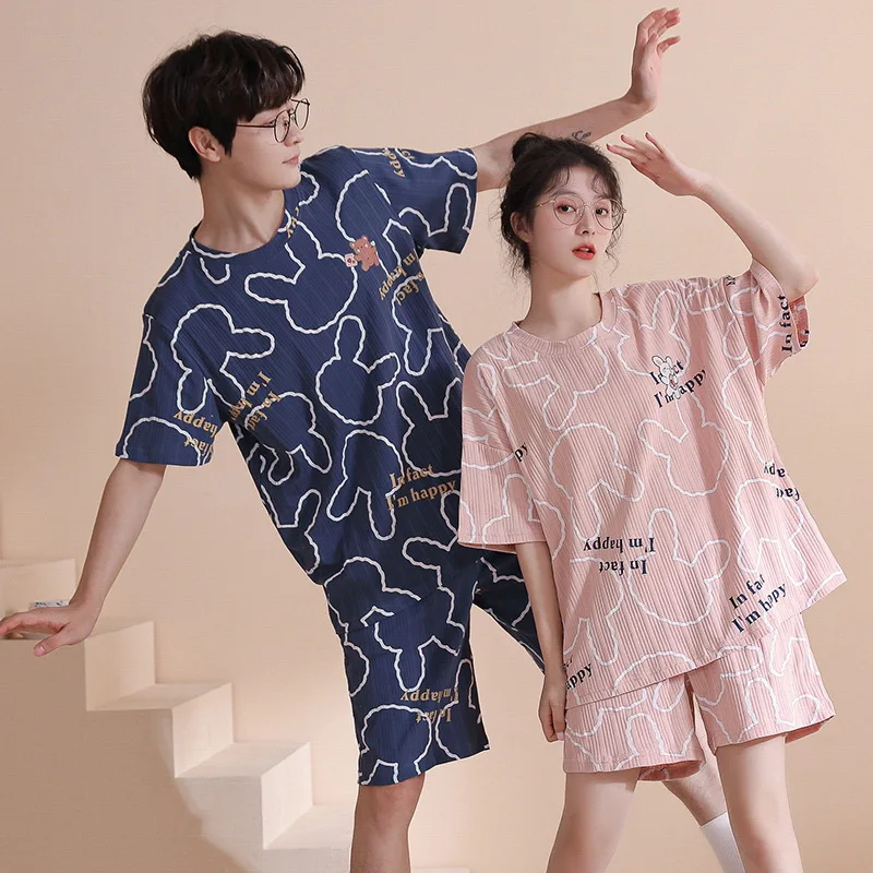 Couples Pijamas Set Cotton Women's Sleep Tops & Short Pant Sleepwear Summer Men Pajamas Set Female Male Home Clothing