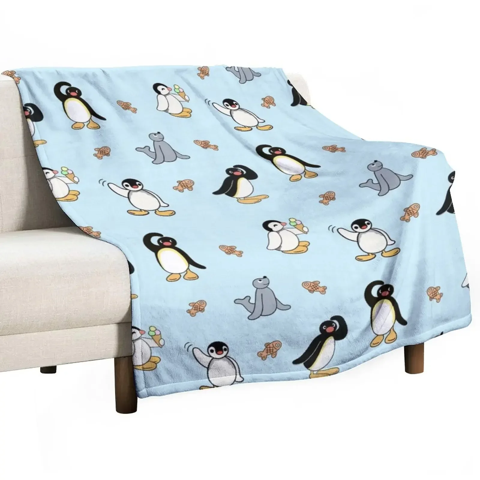 Noot pingu and friends Throw Blanket Soft Plush Plaid Cute Blanket Plaid Summer Blanket