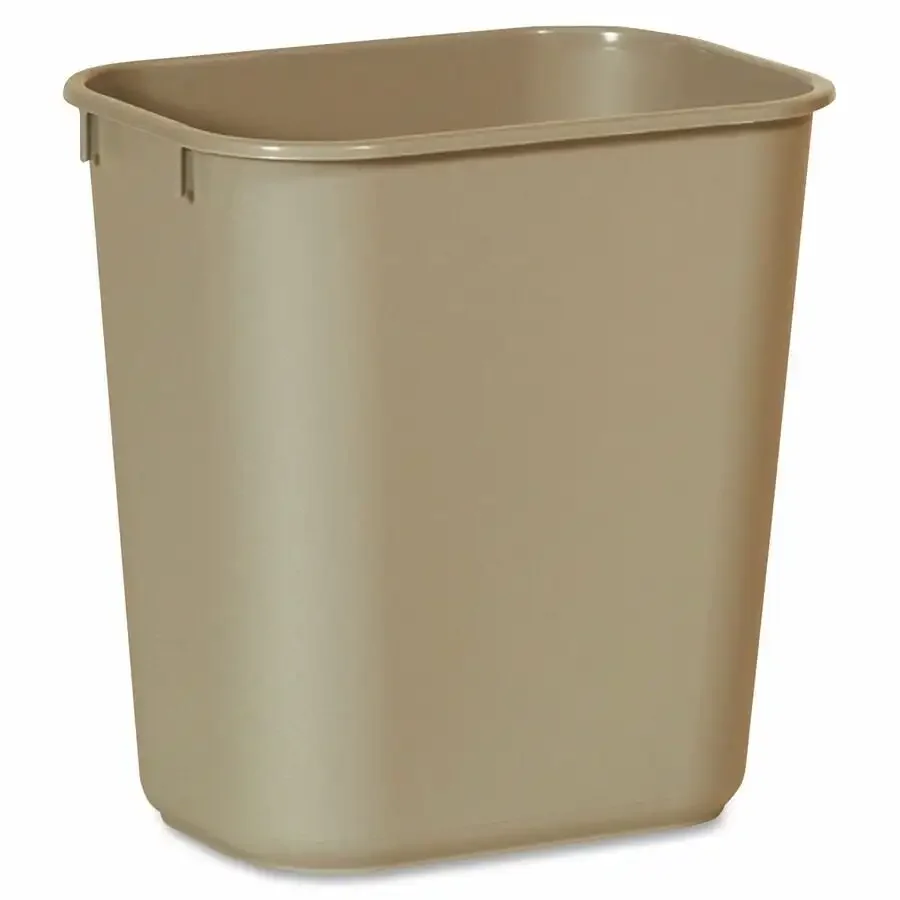 

3.5-Gallon Rectangular Soft Molded Plastic Wastebasket, Beige Trash Can for Home or Office