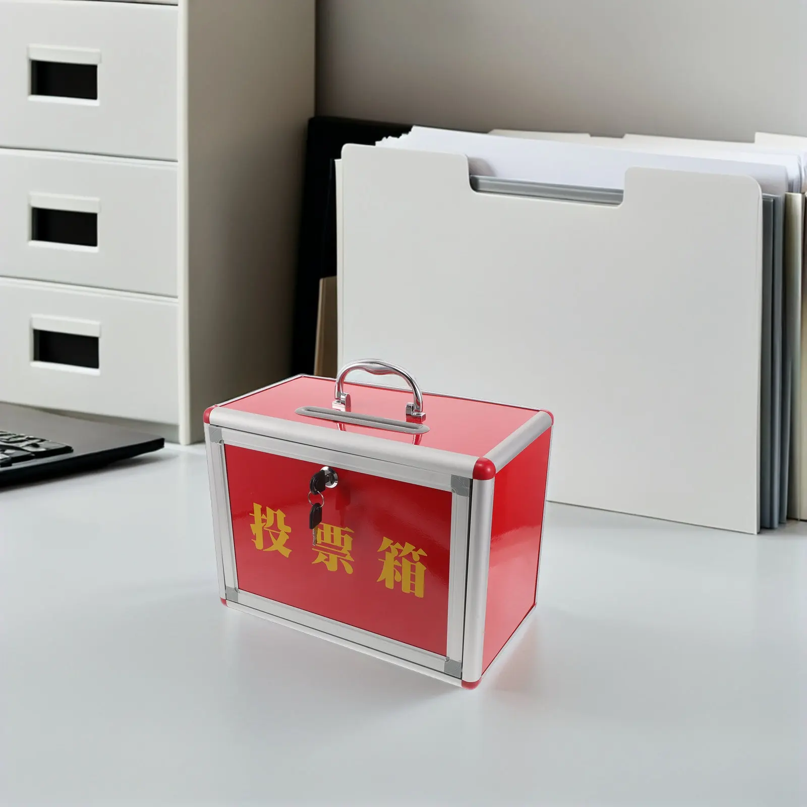 13.3x9.8 in Voting Box with Slot Lock Red Portable Ballot Box for Elections Fundraising Contests Charity Drives Secure Cash