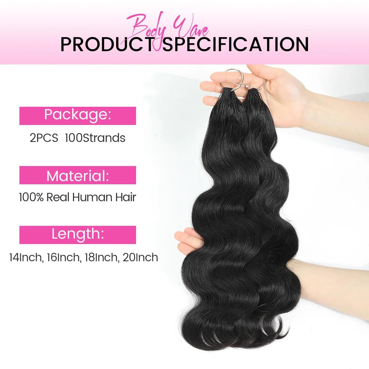 Smilegirl Body Wave Feather Crochet Human Hair Extension Syntheti Pre Separated Knotless Crochet Hair 5Packs Micro Bundles With Loop for Women 22Inch 50Strands #1B - view 6