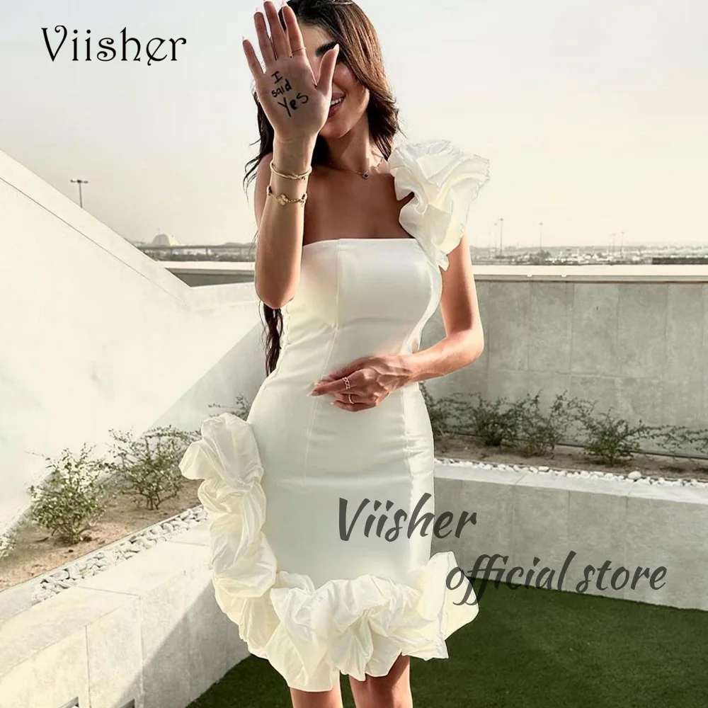 Viisher Sexy Short Wedding Party Dresses Lace Corset Sweetheart Bride Dress Pleats Satin Mini Beach Wedding Party Gowns Lace Up