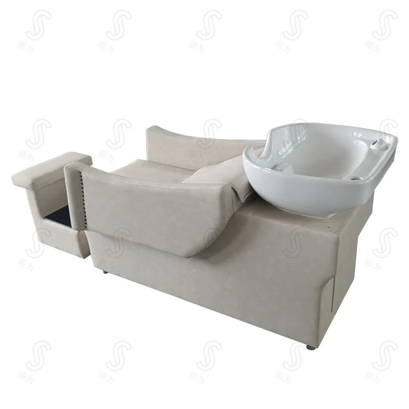 Shampoo Bed With Ceramic Basin And Footrest, Semi-Reclining, Hair Salons, Japanese Minimalist Style