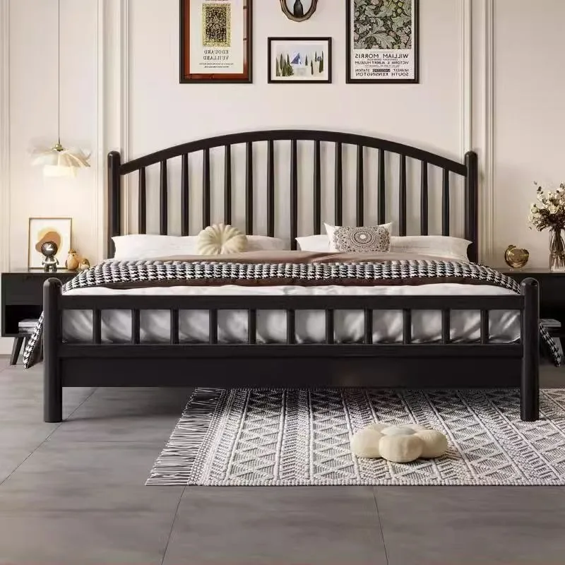 Nordic black all solid wood bed 1.8 meters single bed 1.2m B & B Windsor bed