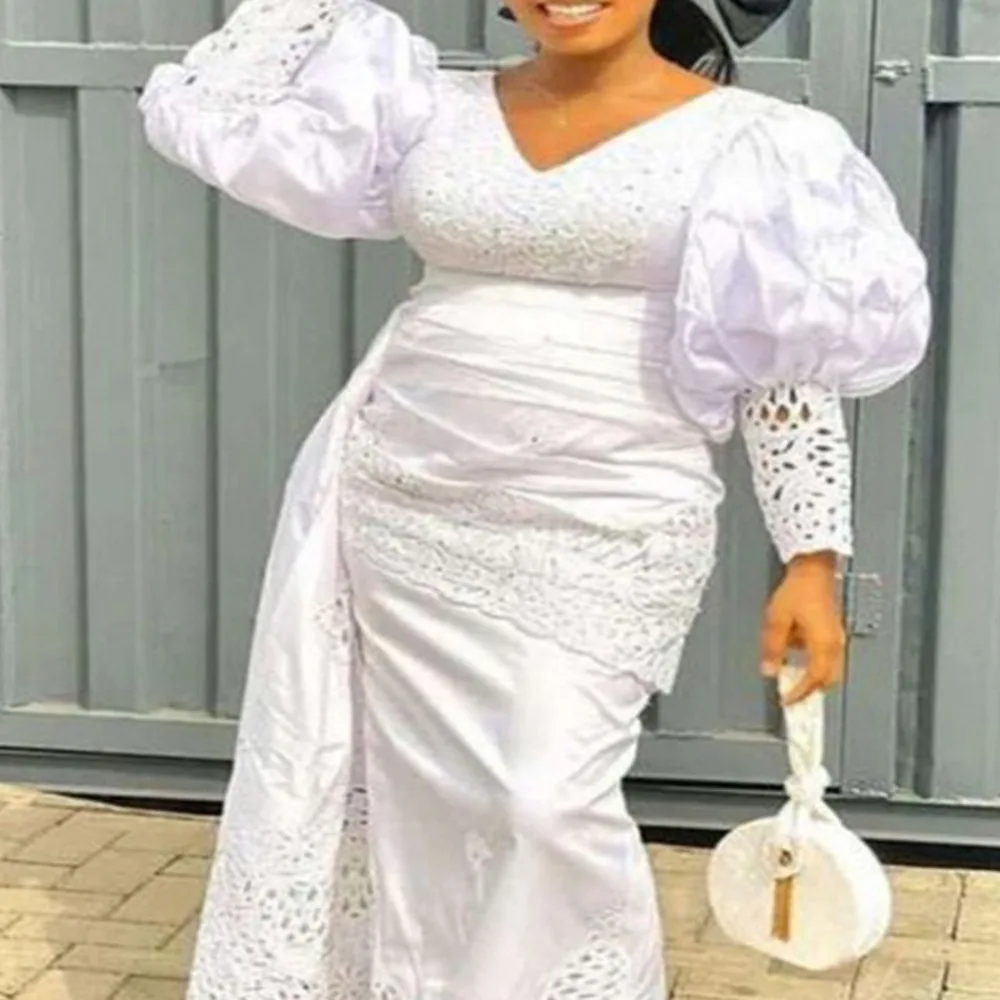 

2025 Полое кружевное платье, однотонное темпераментное офисное женское длинное платье с высокой талией