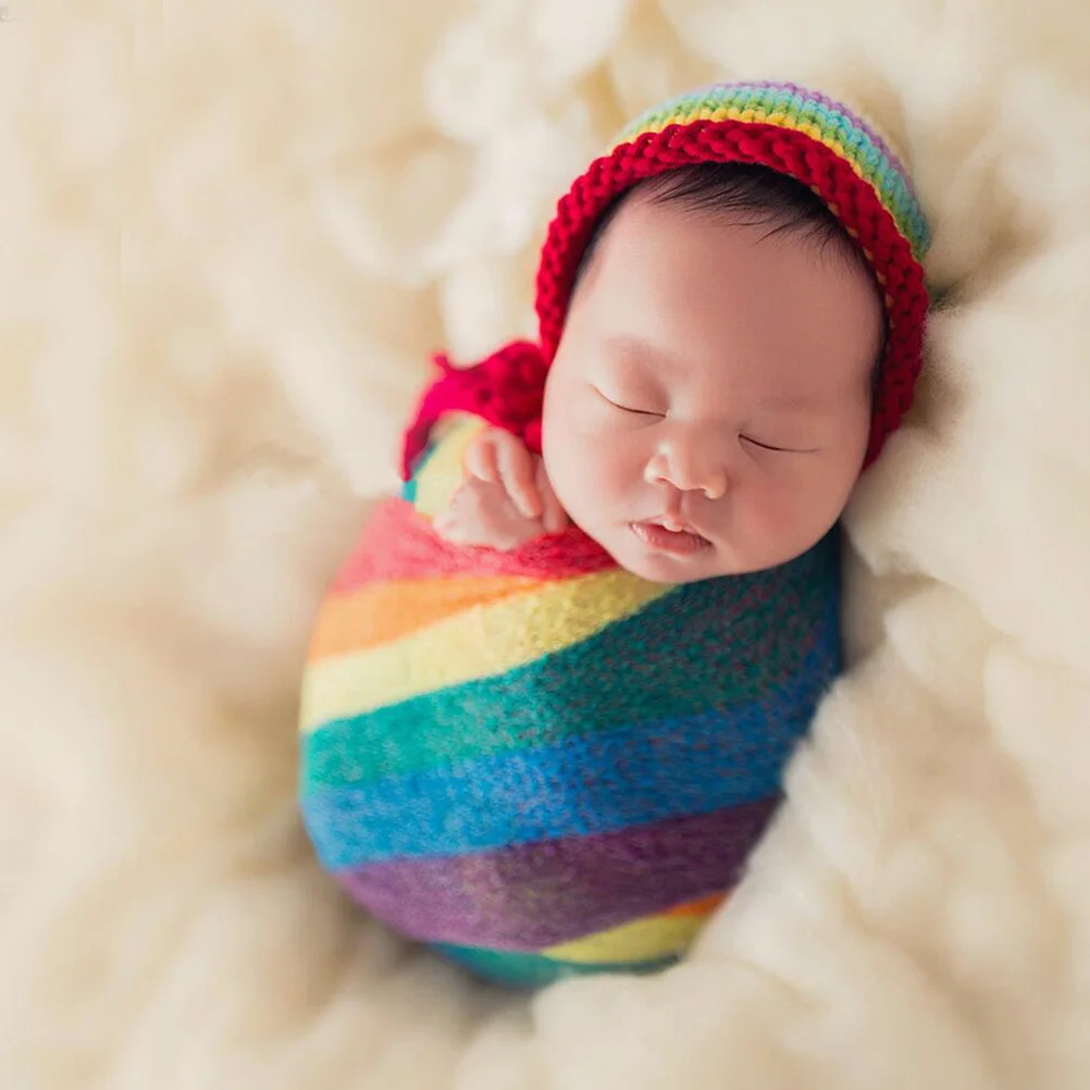 

Baby Photography Rainbow Wrap Newborn Stretch Blanket Photo Prop Soft Infant Outfits Sleeping Mat Baby Shower Gift