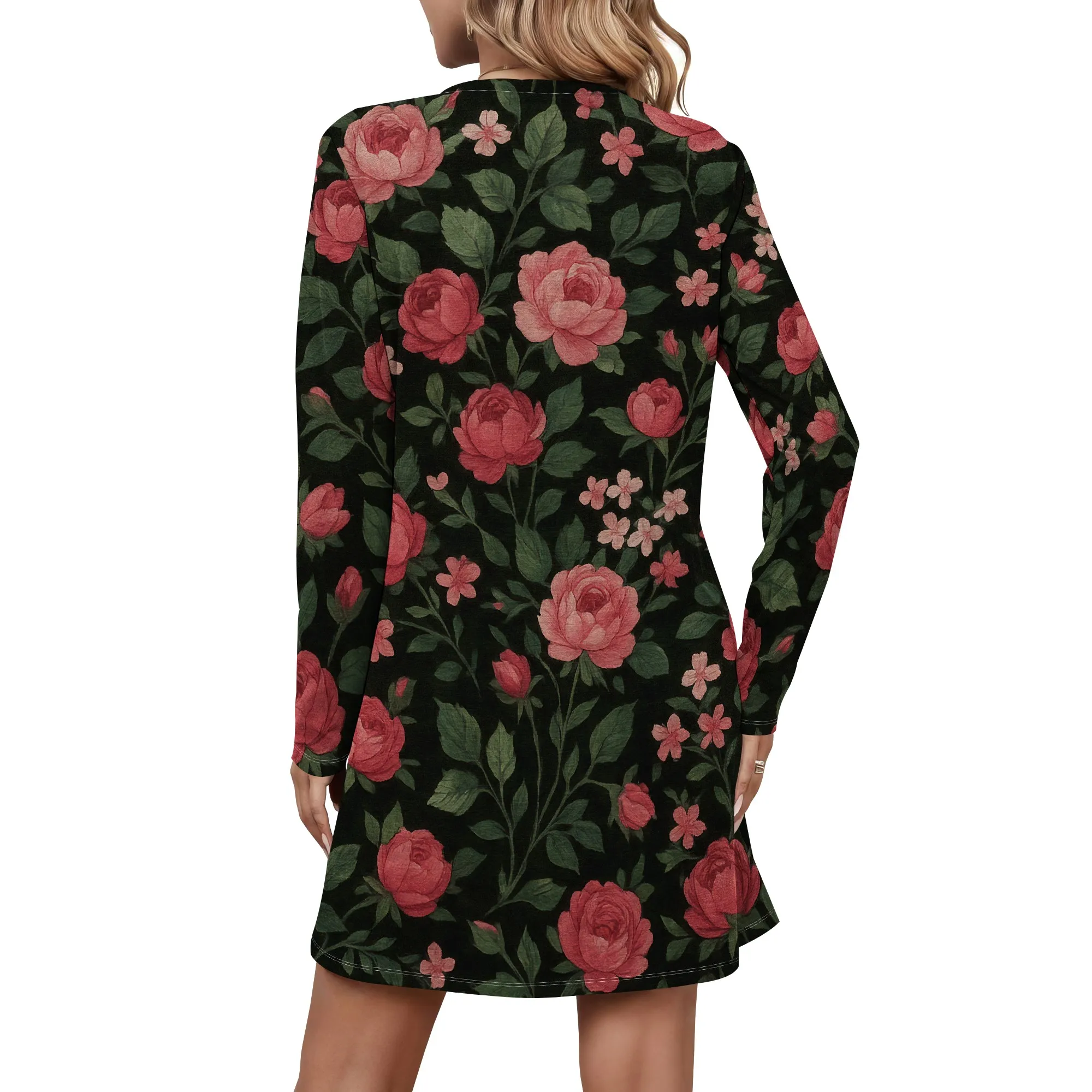 Abito casual in chiffon floreale con maniche a 3/4 Boho ampio taglie forti da donna