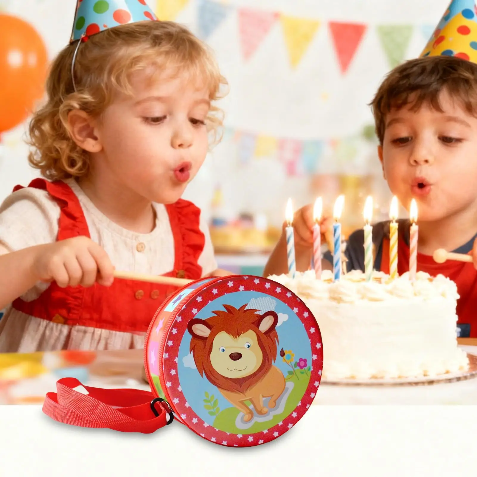 Tambor para crianças jogo musical de madeira 5.9in alça ajustável conjunto de instrumentos de brinquedo para 2-5 anos de idade menino menina educação precoce aniversário