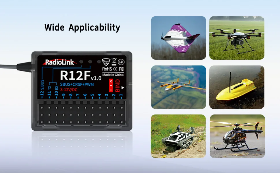 Radiolink R12F 12-Kanal-RC-Empfänger, integriertes Simulatorprogramm für RC-Flugzeuge, Jet, Auto, Boot für 2,4 GHz Funkfernbedienung – Detail 7