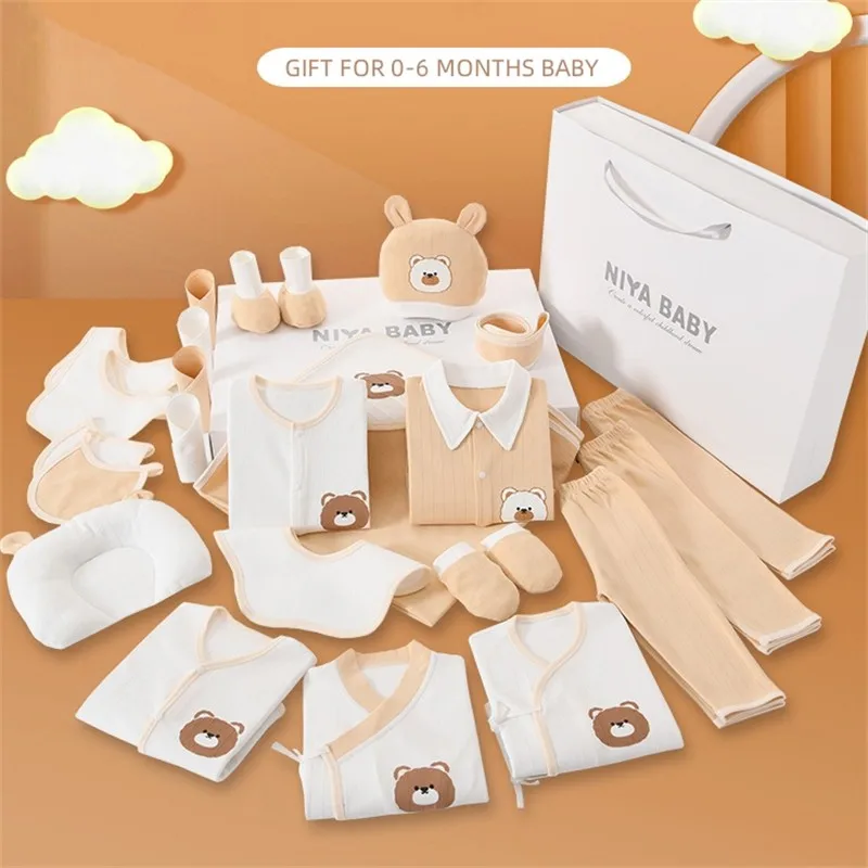 18/23/25 PCS Newborn Clothes Bear Pattern Baby Gift 100% Cotton Baby Set 0-6 Months Autumn And Spring Kids Clothes Suit Unisex