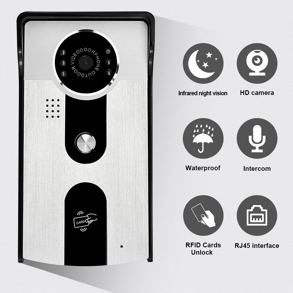 2.4G WiFi Tuya Video Intercom System Kit 7'' 1080P HD Touch Color Screen Monitor + RFID IR Night Vision Outdoor Camera for Home