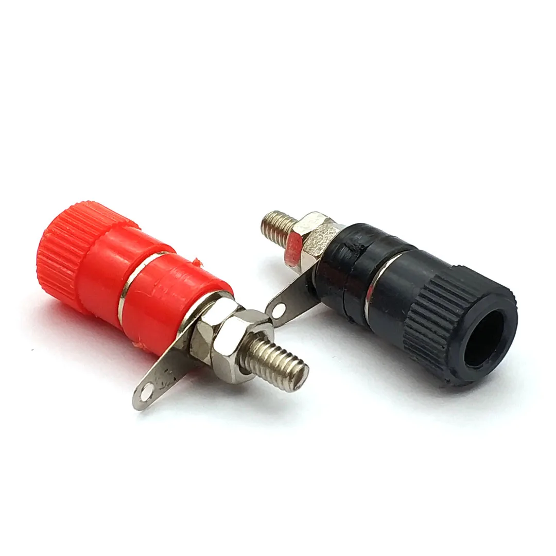 Enchufe Banana profesional de 4mm, tuerca de poste de encuadernación, conector Banana, niquelado para enchufe Banana de 4mm, color rojo y negro, JS-910B