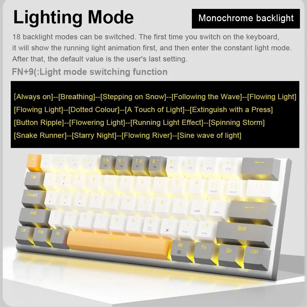 E-YOOO-Z11 Teclado mecânico com fio USB, interruptor vermelho, 61 teclas gamer, russo, brasileiro, português, computador, PC, laptop