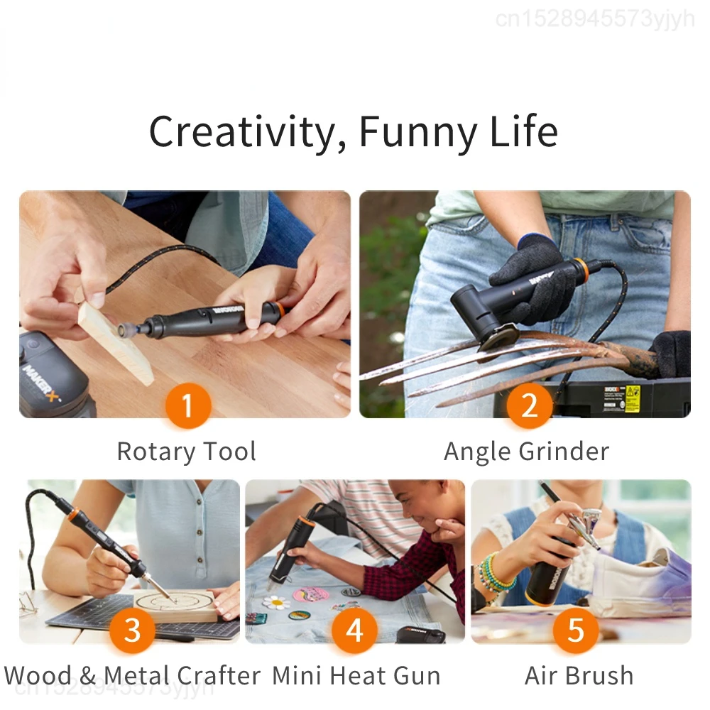 Xiaomi Worx 20V MakerX Tool Set Rotary Tool Angle Grinder Air Brush Wood & Metal Crafter Rotary Cutter Hot Glue Gun Mini Blower