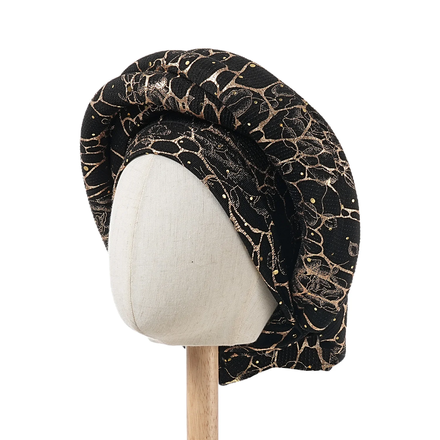 Motorhaube für Damen, Mütze, Turban, gefaltet, Knospe, exquisites Kopftuch, lässig, bequem, modisch, vielseitig, warm, Kreuzhut, Rand, Falten, Spitze – Detail 7