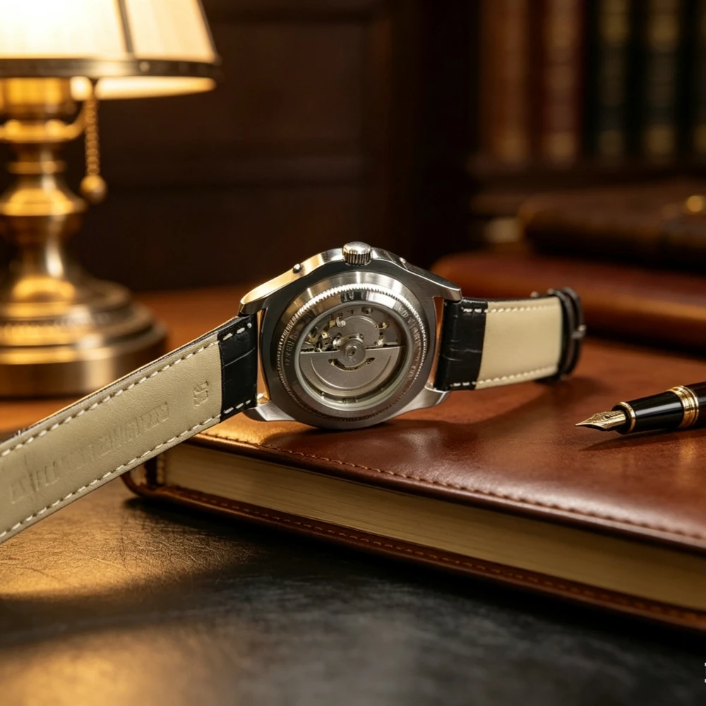 Luxury Men's Mechanical Watch (Leather Strap) Fully Automatic Mechanical Wristwatch with Calendar, Waterproof Skeleton Business Watch, Retro Casual Sports Watch, High-End and Elegant, Perfect as a Birthday Gift for Boyfriend, Husband, Father, Versatile for Business and Commuting, Genuine Quality Watch