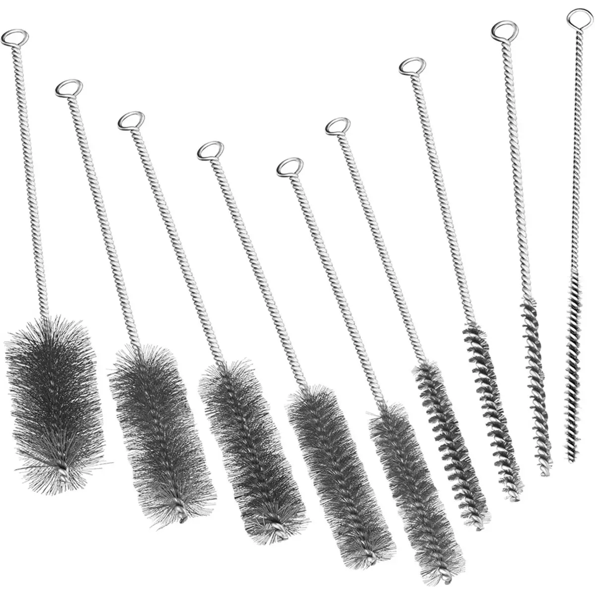 DT35BG 16 Inch Extra Long Pipe Cleaning Brush Set, Stainless Steel Bristles Bore Brush,9Pcs Brush for Auto Parts, Bottles,Tubes
