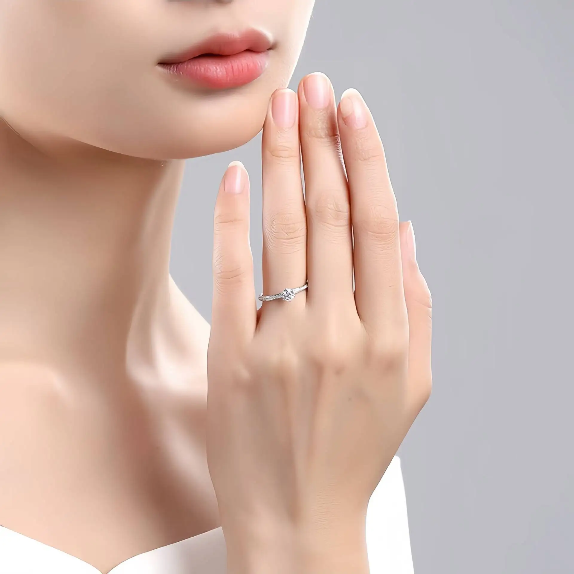 TY Echter 925er Sterlingsilber, schlichter funkelnder runder klarer Moissanit-Ring für Frauen, klassischer Luxus-Hochzeitsaccessoires-Schmuck – Detail 7